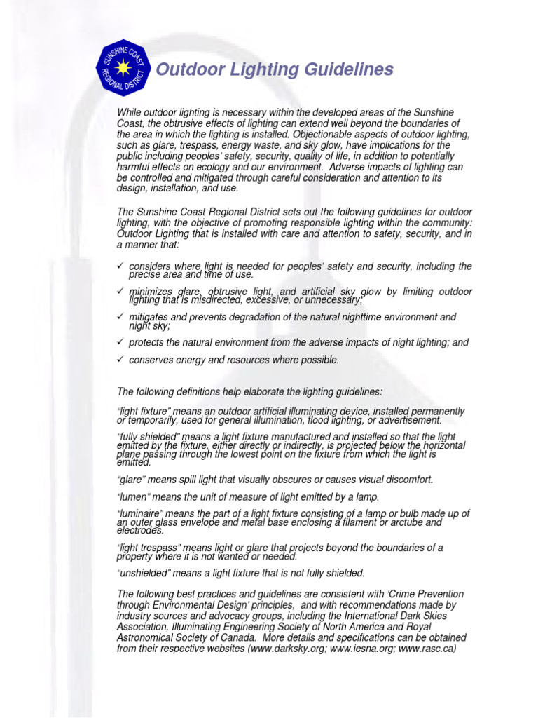 Sunshine Coast Outdoor Lighting Guidelines | PDF | Lighting ...