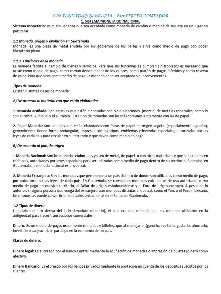 Teoria I Contabilidad Bancaria Pdf Bancos Dinero