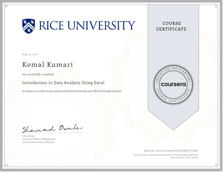Coursera Introduction To Data Analysis Using Excel | PDF