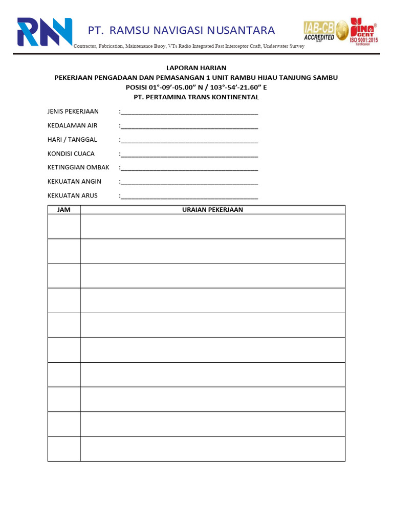 Form Laporan Kerja Harian Pdf