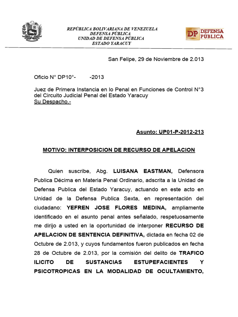 APELACION SENTENCIA DEFINITIVA PDF Apelación Sentencia (ley)