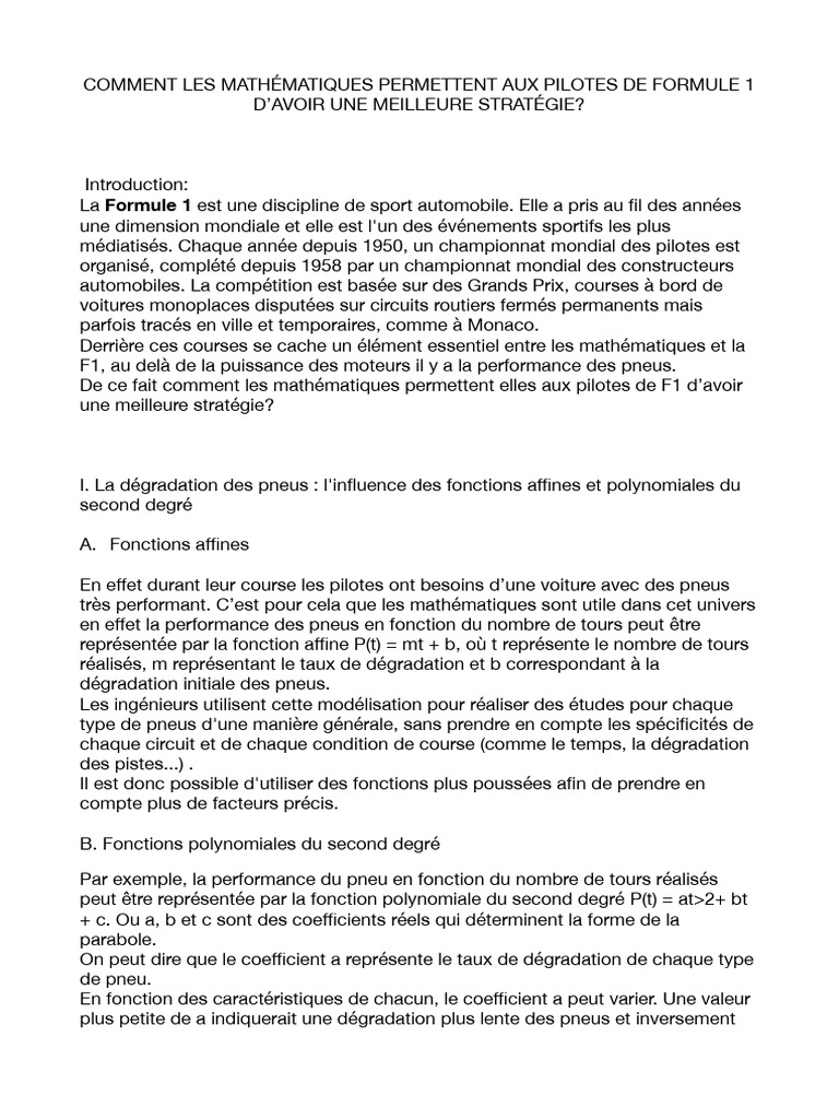 Mathématiques et stratégies en F1 | PDF | Compétition automobile ...