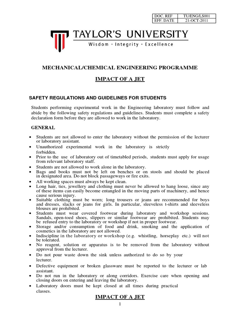 Jet Impact Experiment Safety Guidelines | PDF | Force | Turbine