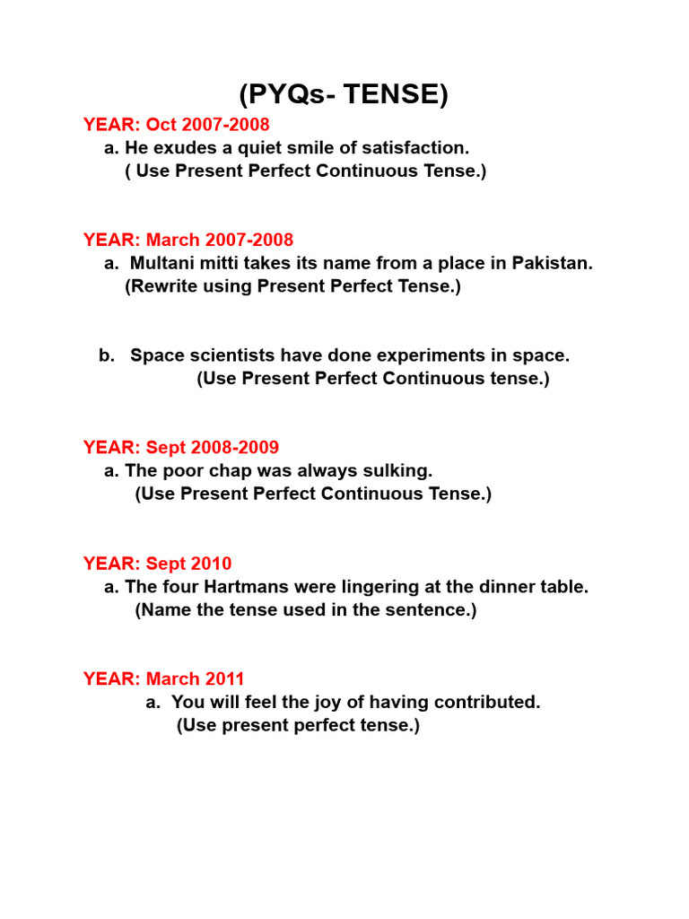Pyqs Tenses Pdf Grammar Language Mechanics