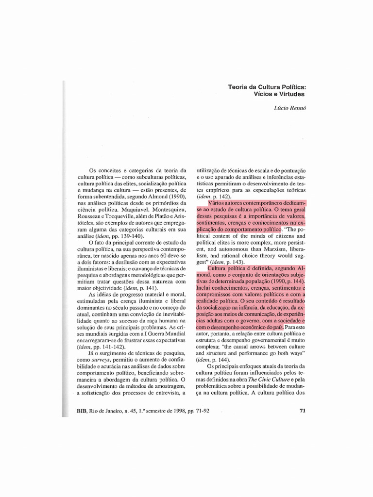 Teoria Culturalista de Lúcio Rennó | PDF | Democracia | Ideologias ...