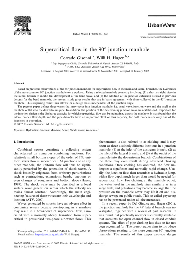 008 - Supercritical Flow in The 90° Junction Manhole | PDF | Shock Wave ...
