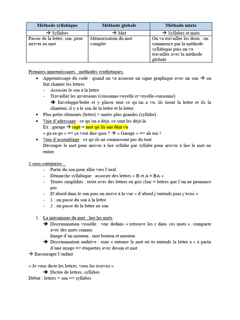 Méthodes d'apprentissage de la lecture | PDF | Syllabe | Méthode syllabique