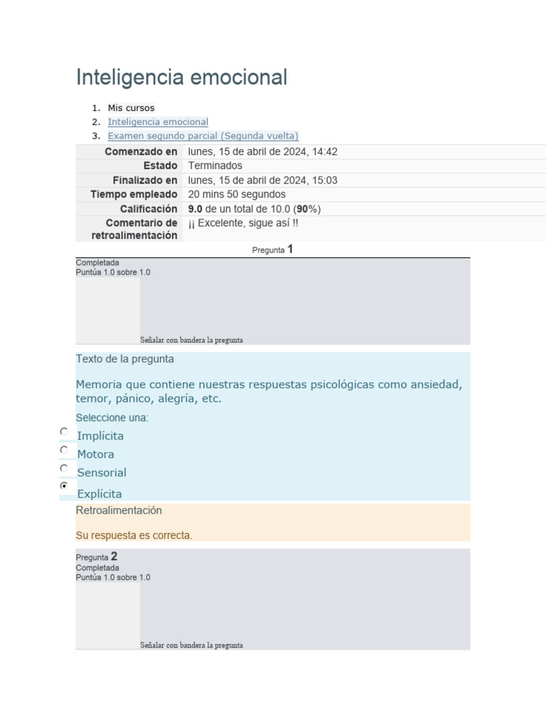 Examen de Inteligencia Emocional | PDF | Las emociones | Memoria