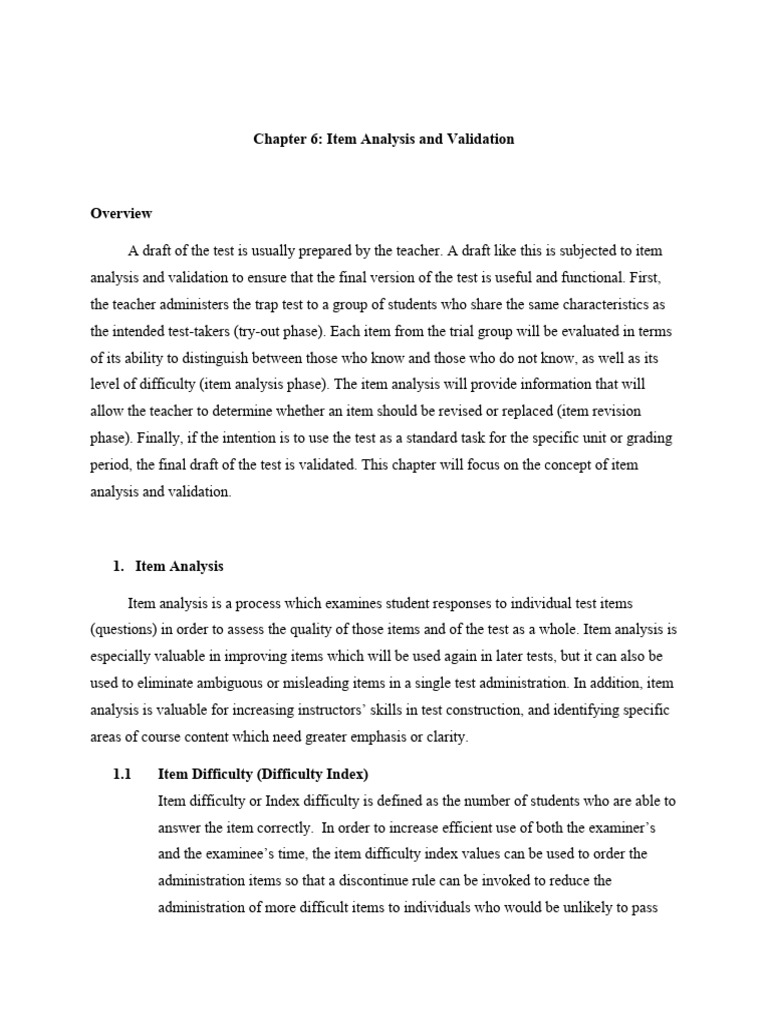Chapter 6 group 2 item analysis validation pdf validity