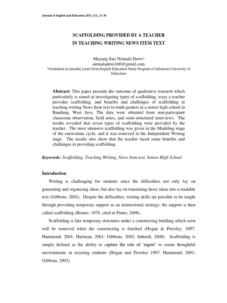 Teaching Writing with Scaffolding | PDF | Teachers | English As A ...