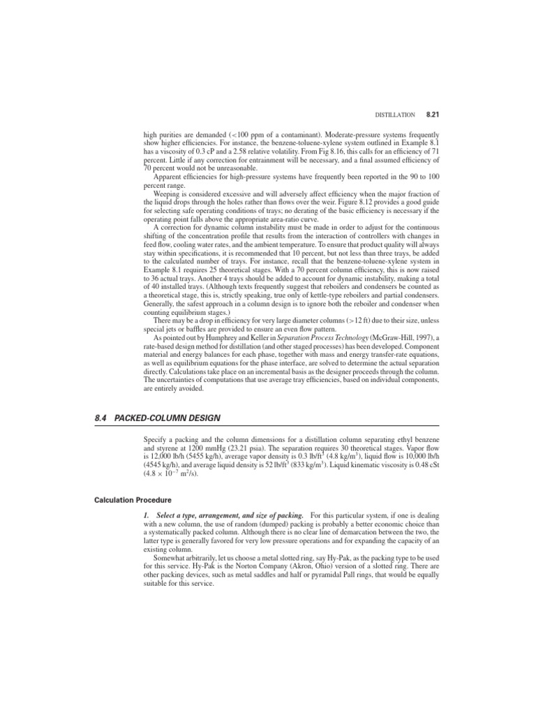 Distillation Column Design Calculations | PDF | Distillation | Applied ...