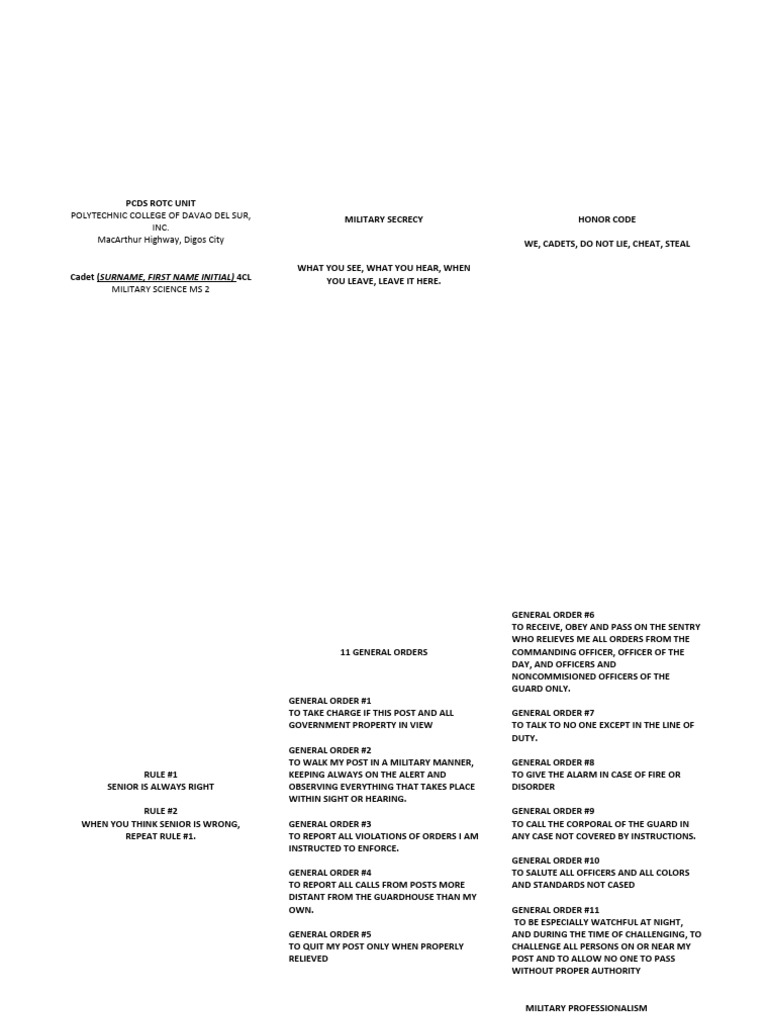 PCDS ROTC Cadet Military Guidelines | PDF