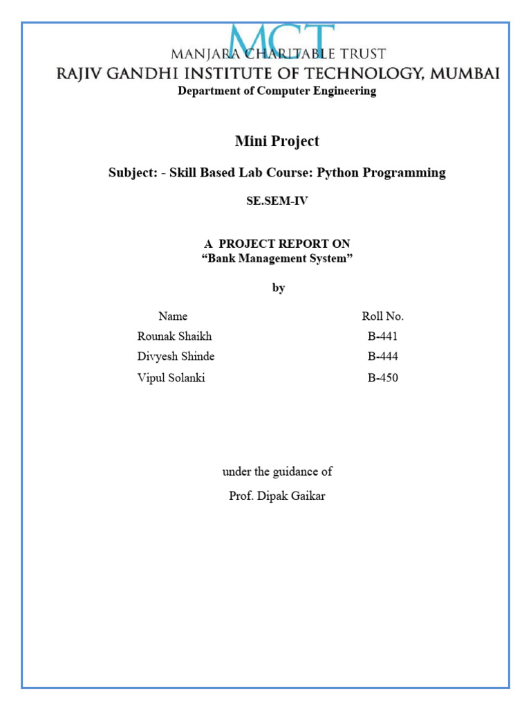 Python Project Report Format | PDF | Banks | Cheque