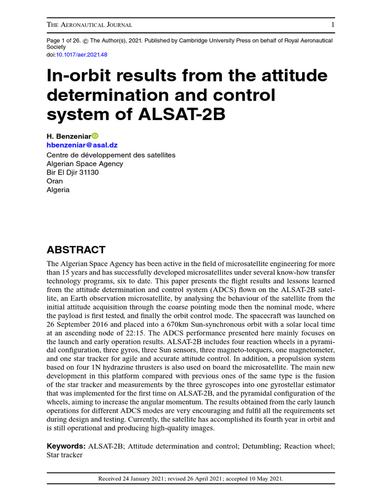 ALSAT-2B ADCS In-Orbit Performance Analysis | PDF | Spacecraft ...