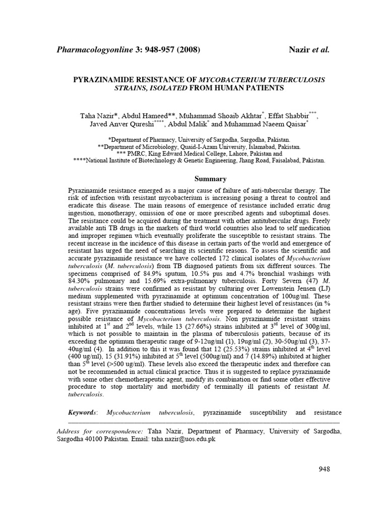 Pyrazinamide Resistance in TB Strains | PDF | Tuberculosis ...