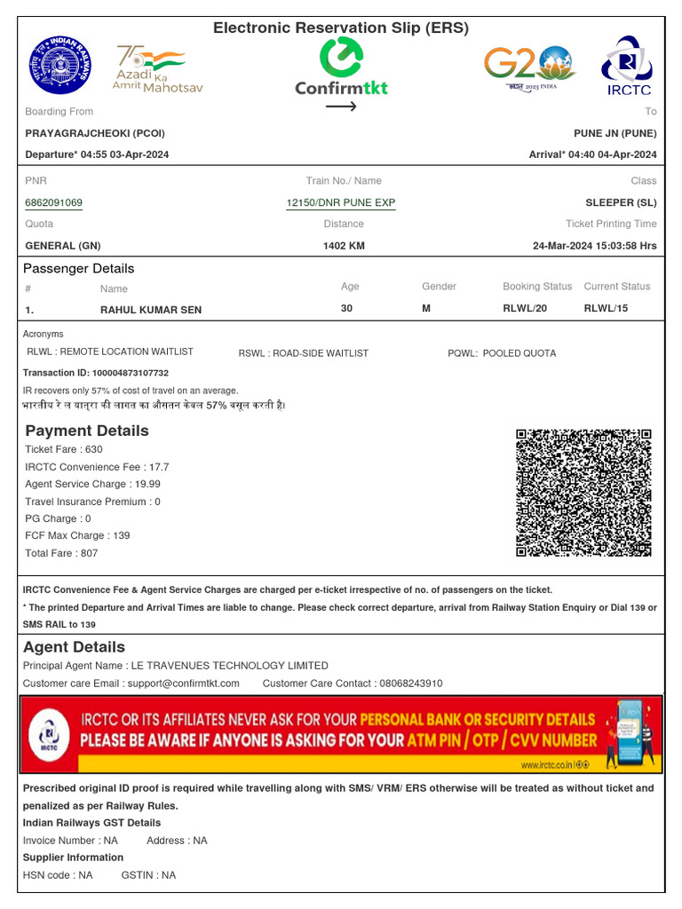Train Ticket TK459424211f68 | PDF | Identity Document