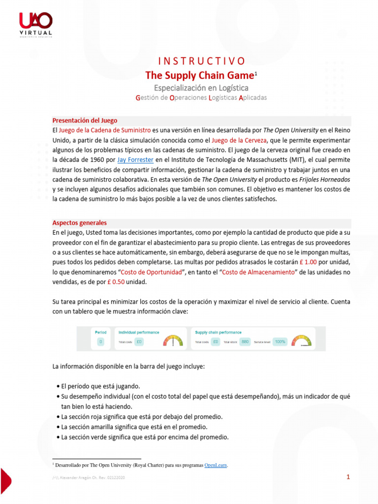 Instrucciones del Supply Chain Game | PDF | Cadena de suministro | Al ...