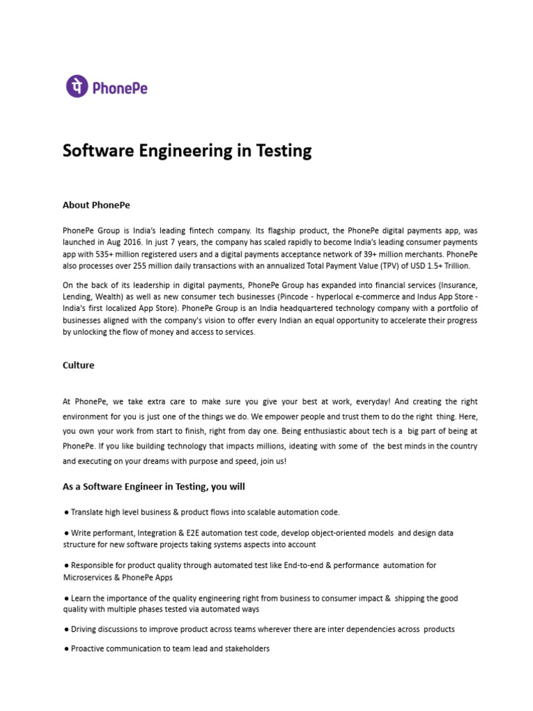 Software Engineer in Testing at PhonePe | PDF | Computing | Information ...