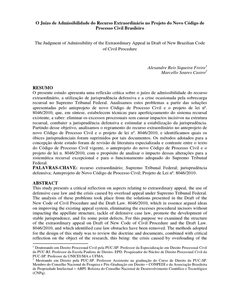 Juízo de Admissibilidade do Recurso Extraordinário | PDF | Constituição ...