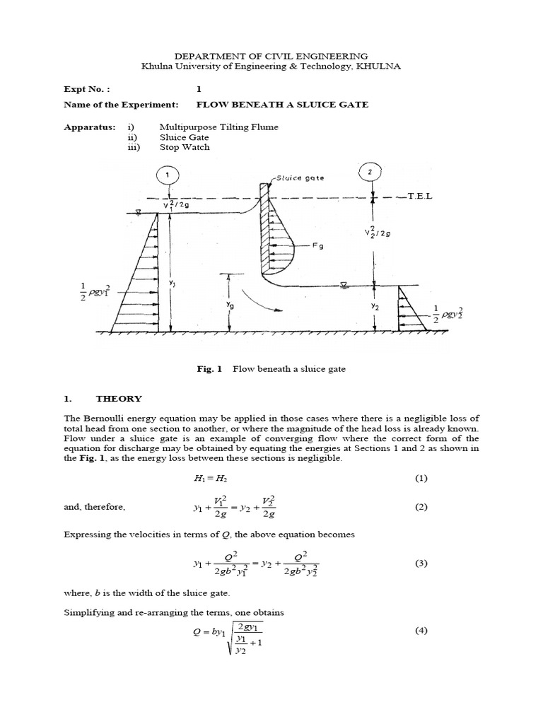 1582306005expt 1 Flow Beneath Sluice Gate | PDF | Chemical Engineering ...