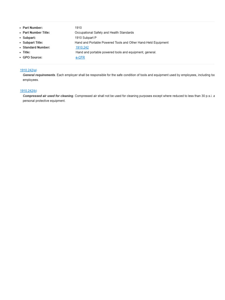 Osha 1910 242 hand and portable powered tools and equipment general