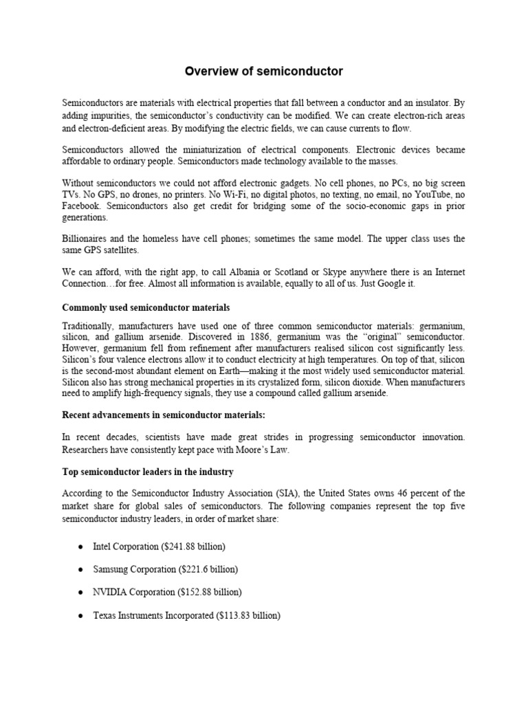 L20 Overview of Semiconductor | PDF | Semiconductors | Internet Of Things