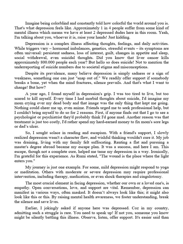 Speech Pdf Major Depressive Disorder Thought