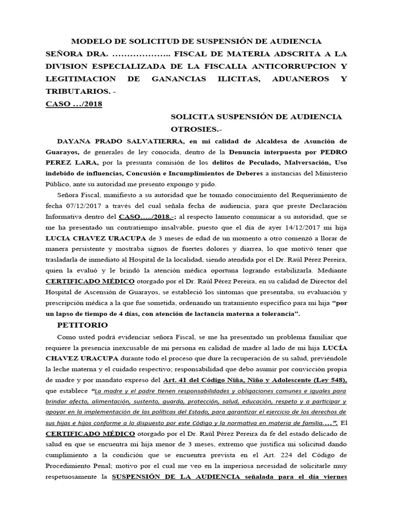 Solicitud De Suspensión De Audiencia Pdf