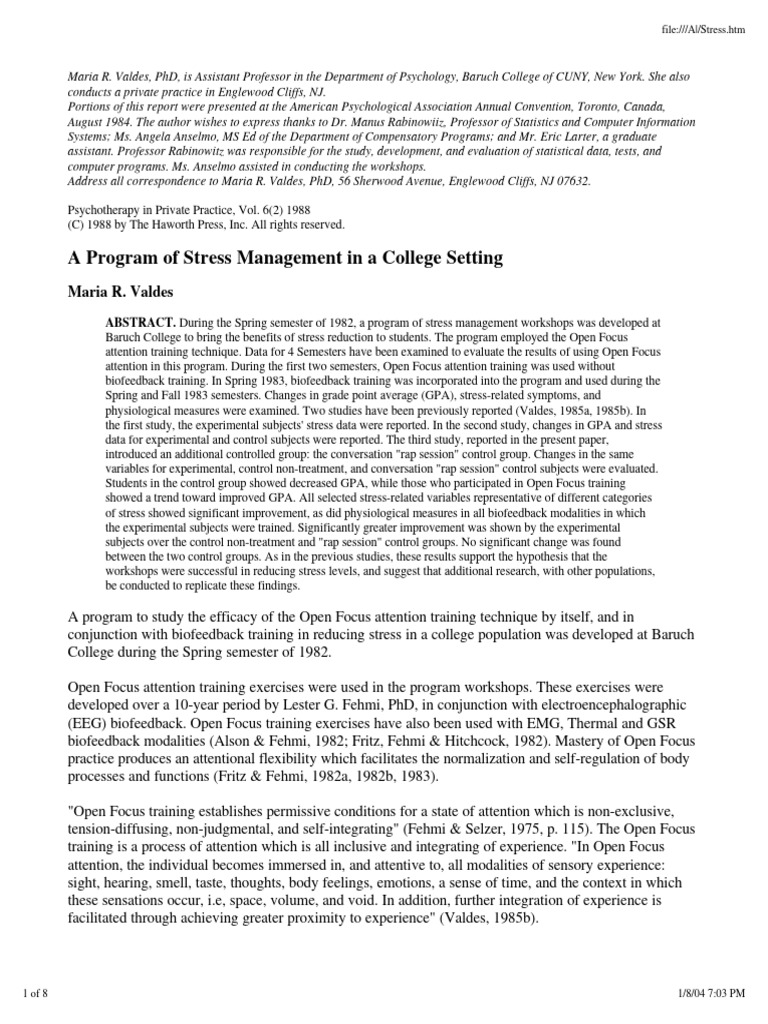 Stress Management Program at Baruch College | PDF | Psychology ...