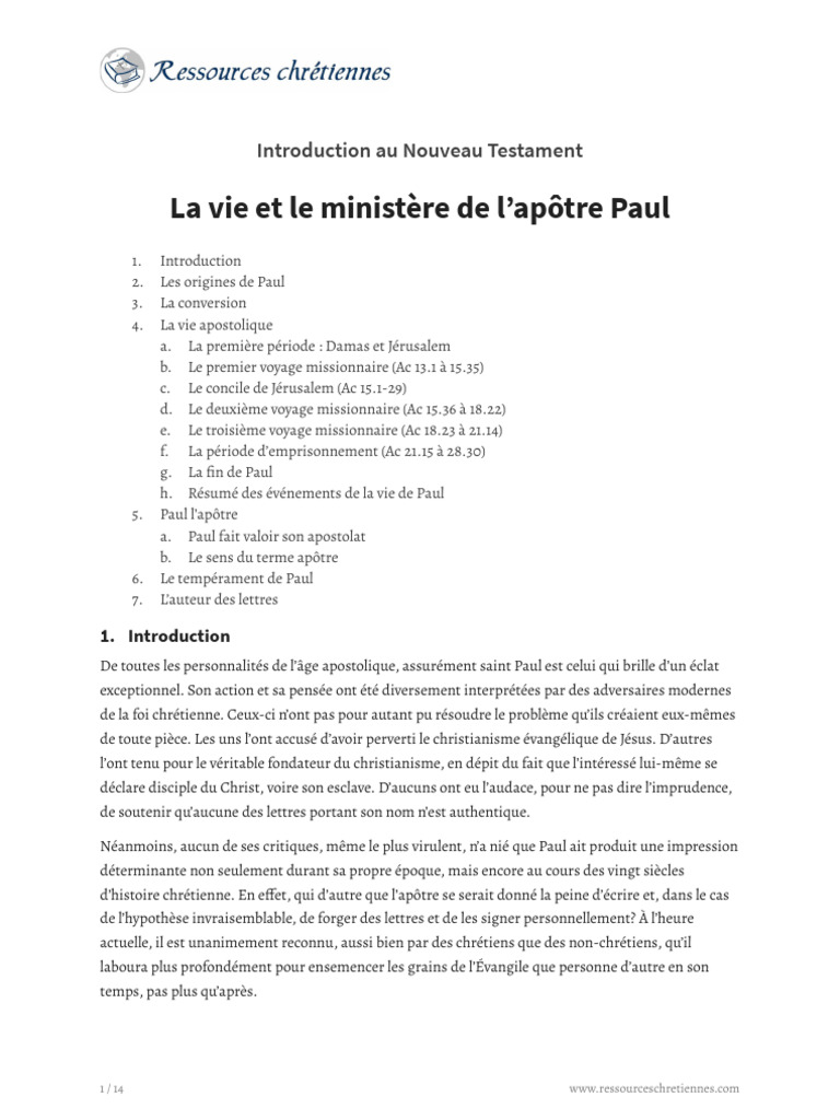 Le ministère de l'apôtre Paul | PDF | Paul l'apôtre | Actes des Apôtres