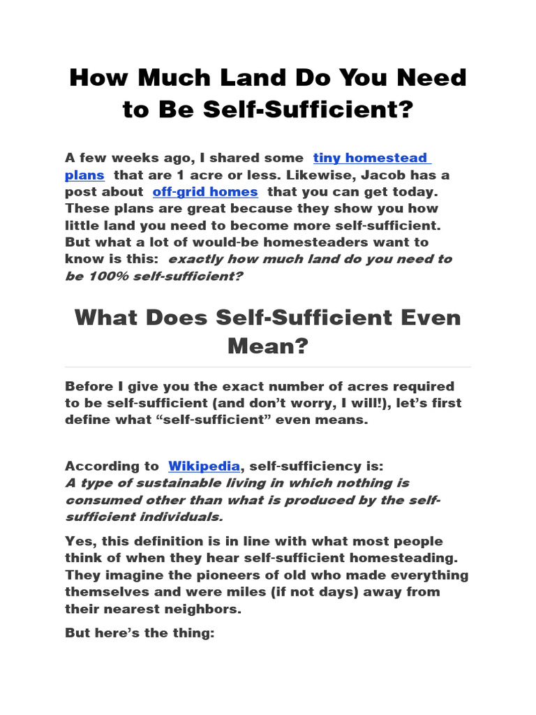 How Much Land Do You Need To Be Self Sufficient PDF Vegetables Meat