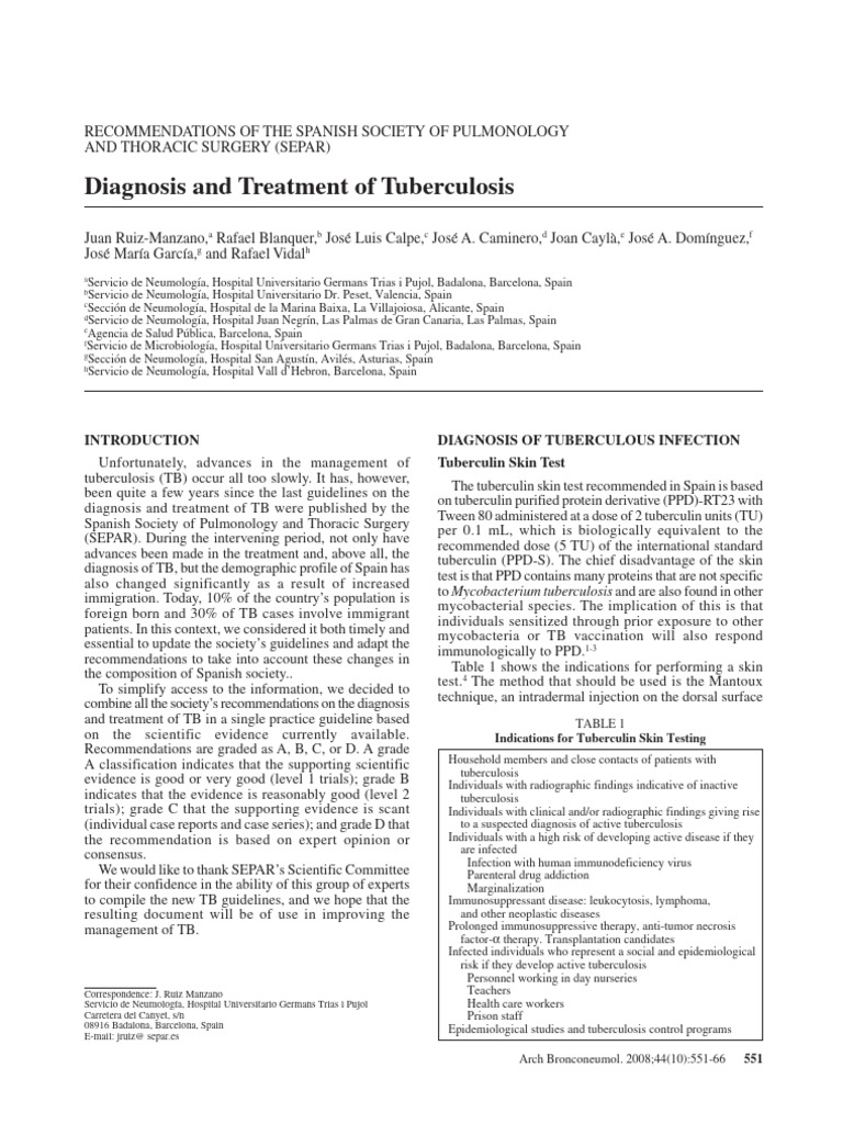 Diagnosis and Treatment of Tuberculosis | PDF | Tuberculosis | Health ...