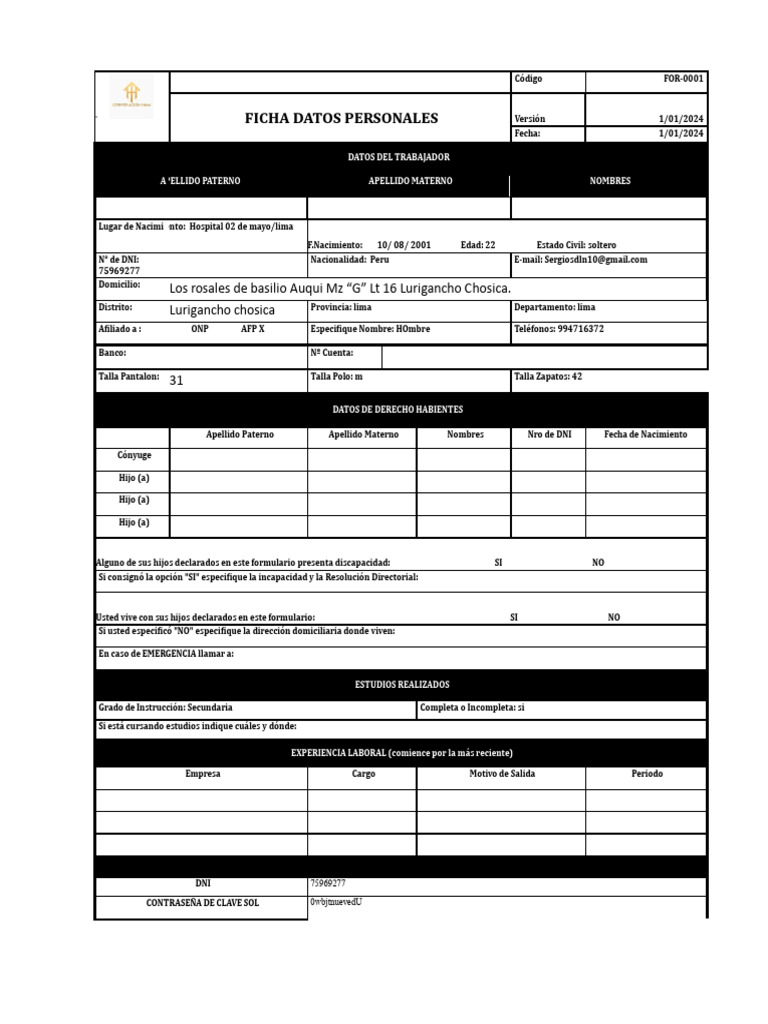 Fichas de postulante corporaci n hmm 1 1 1 1 pdf documento
