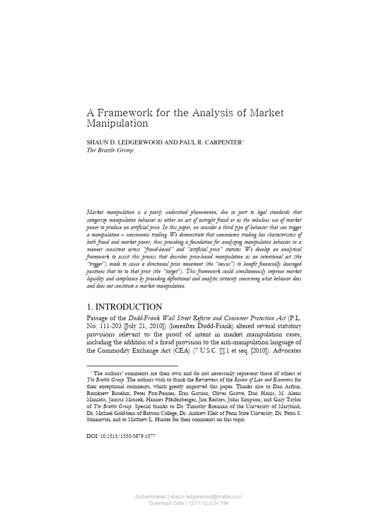 Analyzing Market Manipulation Framework | PDF | Market (Economics ...