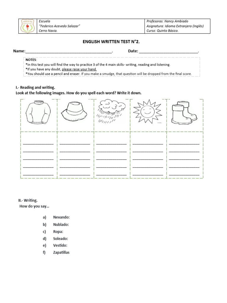 5to ENGLISH WRITTEN TEST N2 | PDF