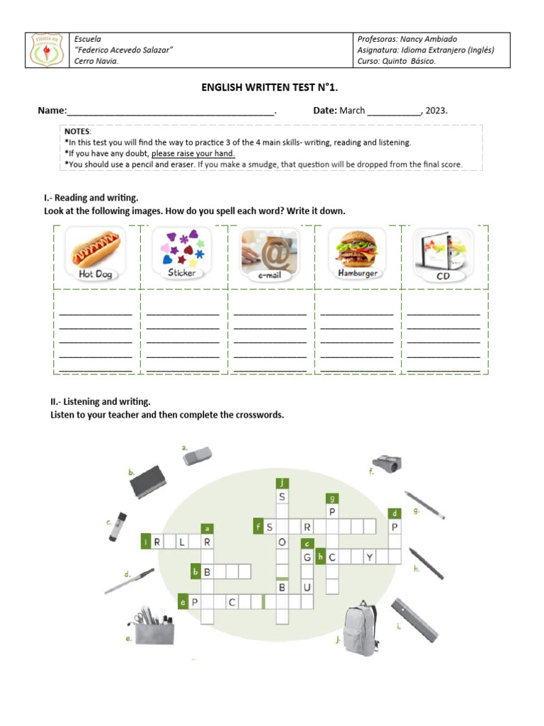 5to English Test N1 Pdf