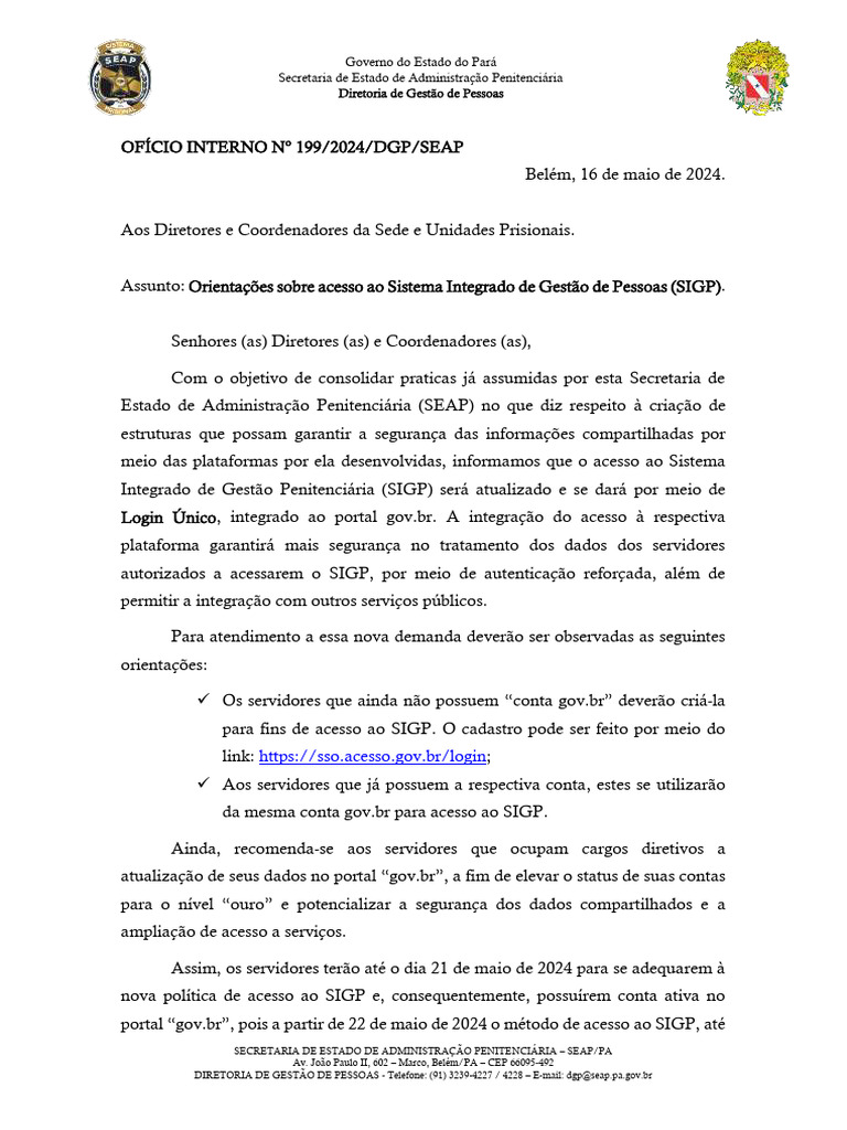Acesso ao SIGP: Novas Orientações 2024 | PDF | Gestão de recursos ...