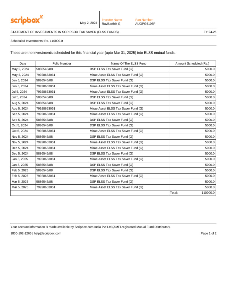 Scripbox ELSS Investment Statement 2024 | PDF | Investment Management ...