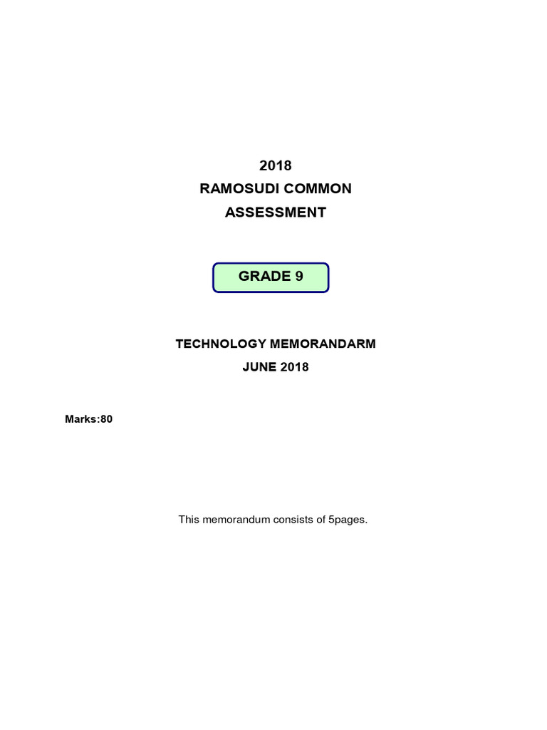 Grade 9 Technology June 2018 Memo | PDF | Gear | Mechanical Engineering