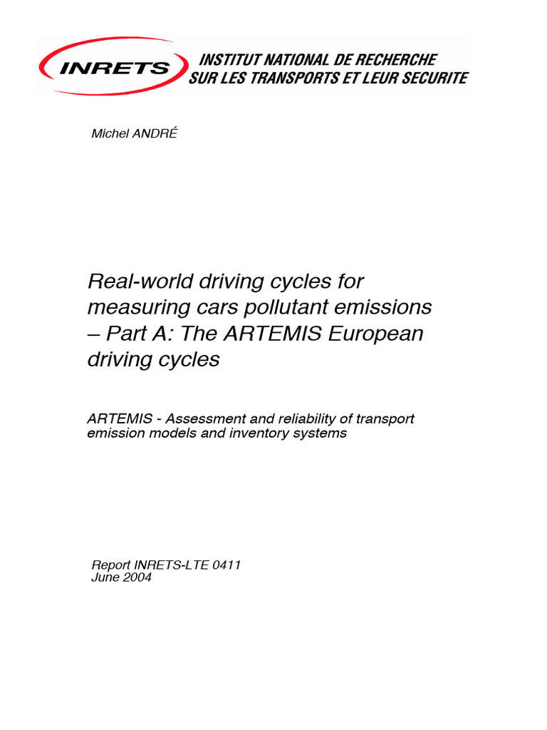 ARTEMIS European Driving Cycles Report | PDF | Air Pollution