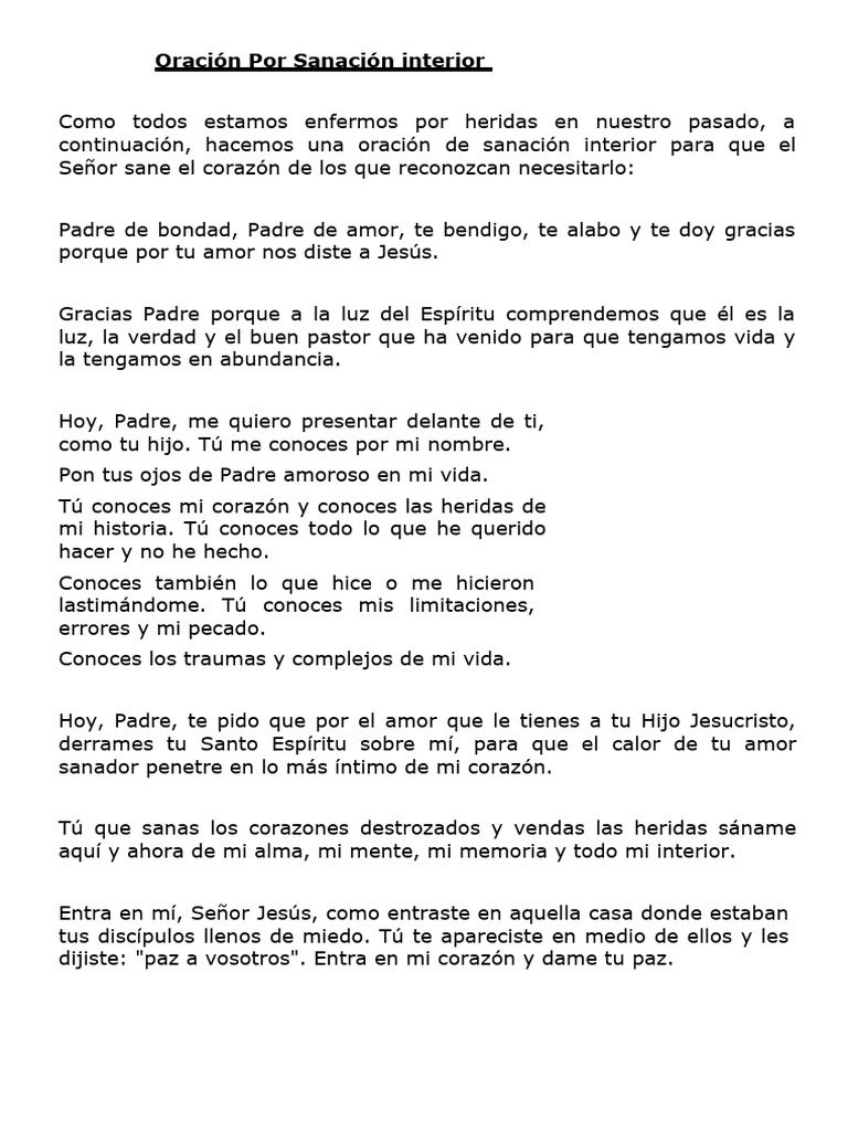 Oración de Sanación Interior y Paz | PDF | Oración | Amor