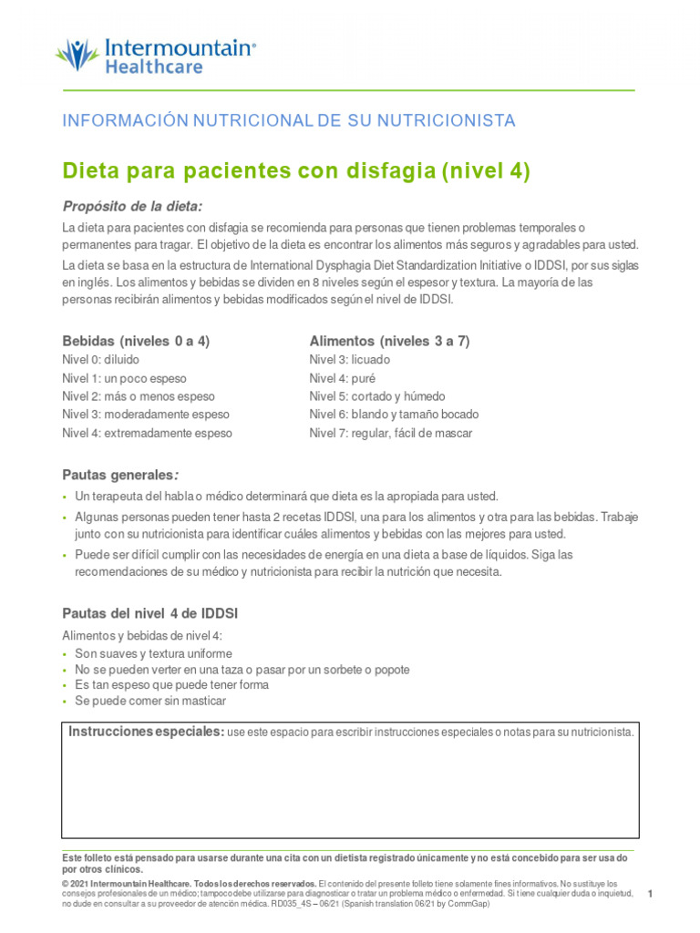 Dieta IDDSI Nivel 4 para Disfagia | PDF | Cereales | Panes
