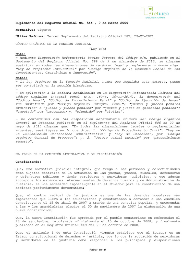 Código Orgánico de la Función Judicial | PDF | Judicaturas | Juez