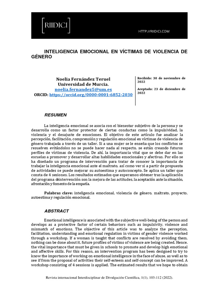 Inteligencia Emocional y Violencia de Género | PDF | Las emociones | La ...