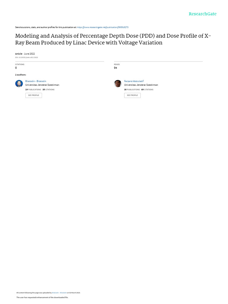 PDD and Dose Profile Analysis of LINAC X-Ray | PDF | X Ray | Radiation ...