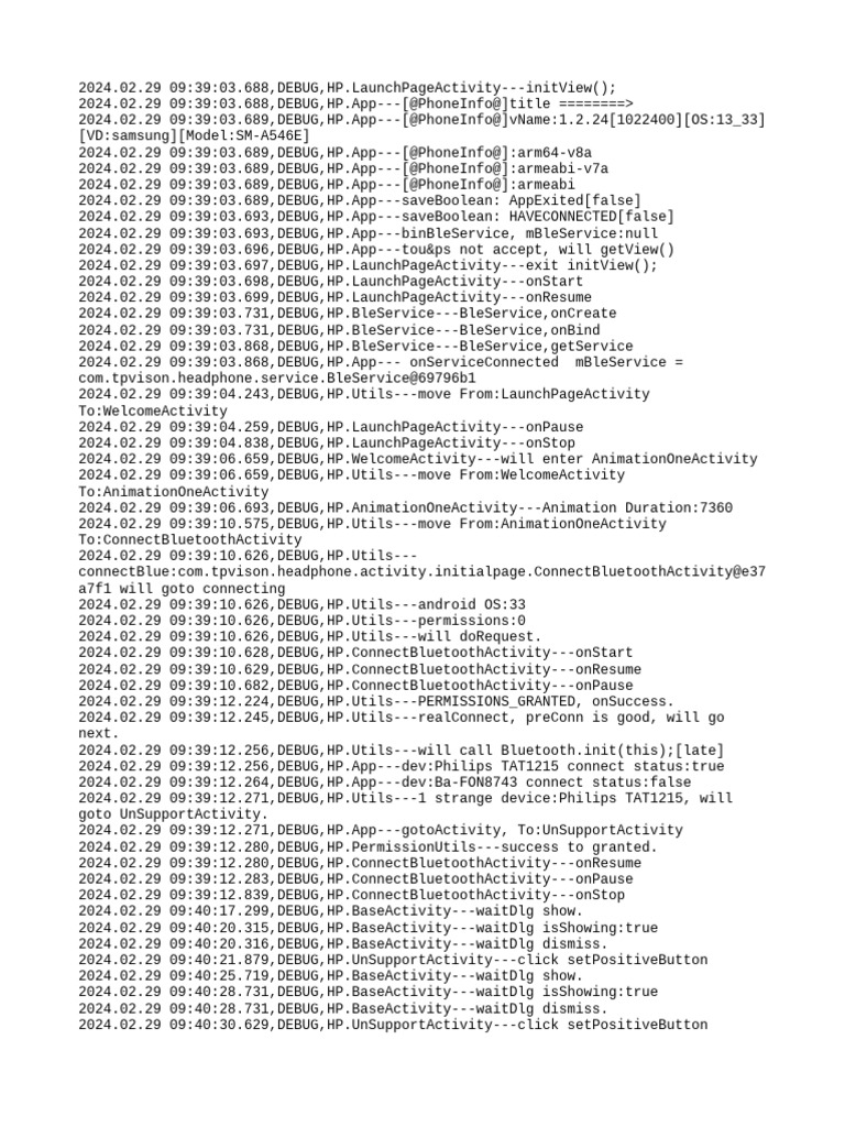 Bluetooth Connection Debug Log | PDF | Software | Smart Devices