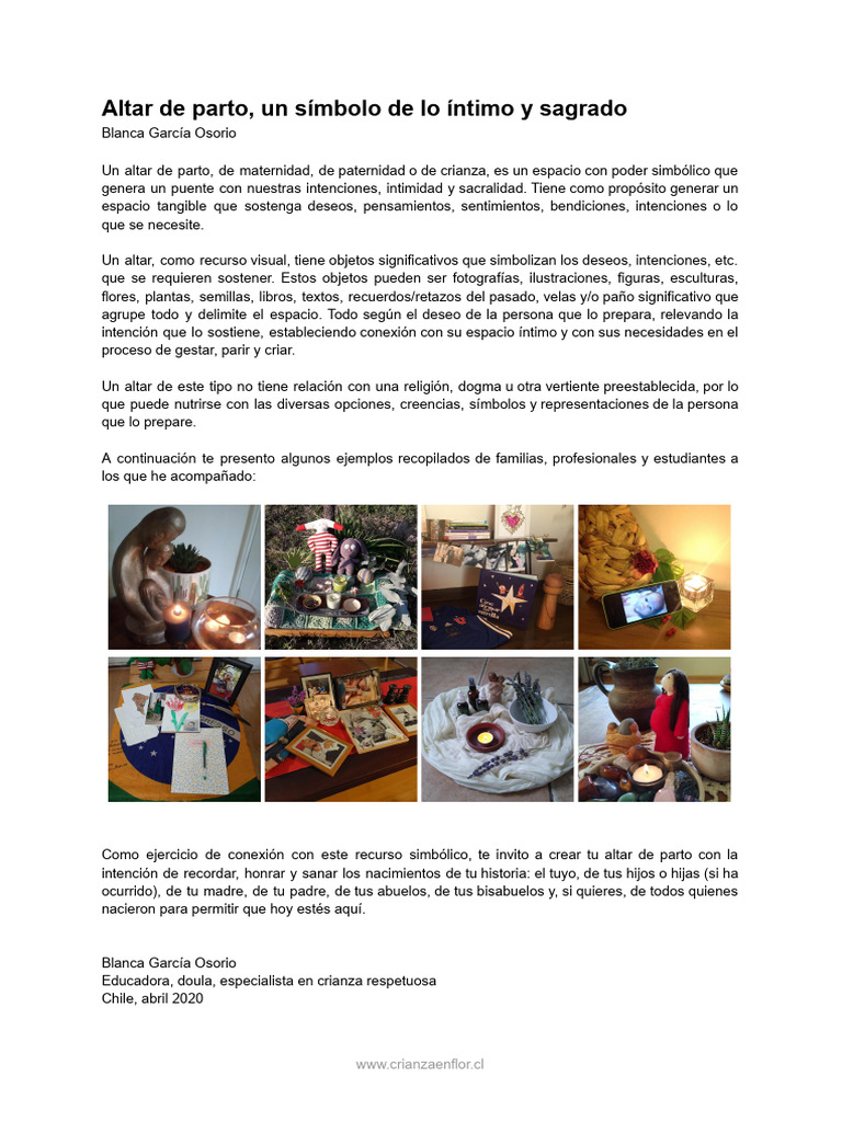 DCRIANZA Altar de Parto, Un Símbolo de Lo Íntimo y Sagrado | PDF