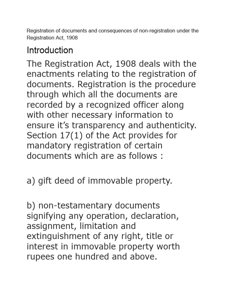 Consequences of Non-Registration Act 1908 | PDF | Deed | Lawsuit
