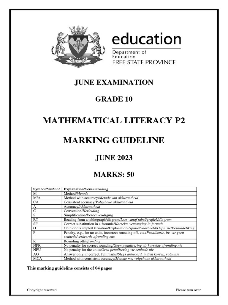 GRADE June P2 Exam Marking Guidelines 2023 PDF Speed Mathematics