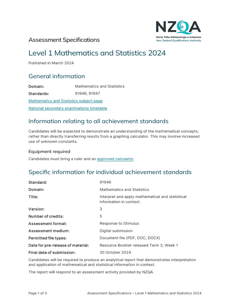 Level 1 Math & Stats Assessment 2024 | PDF | Equations | Information